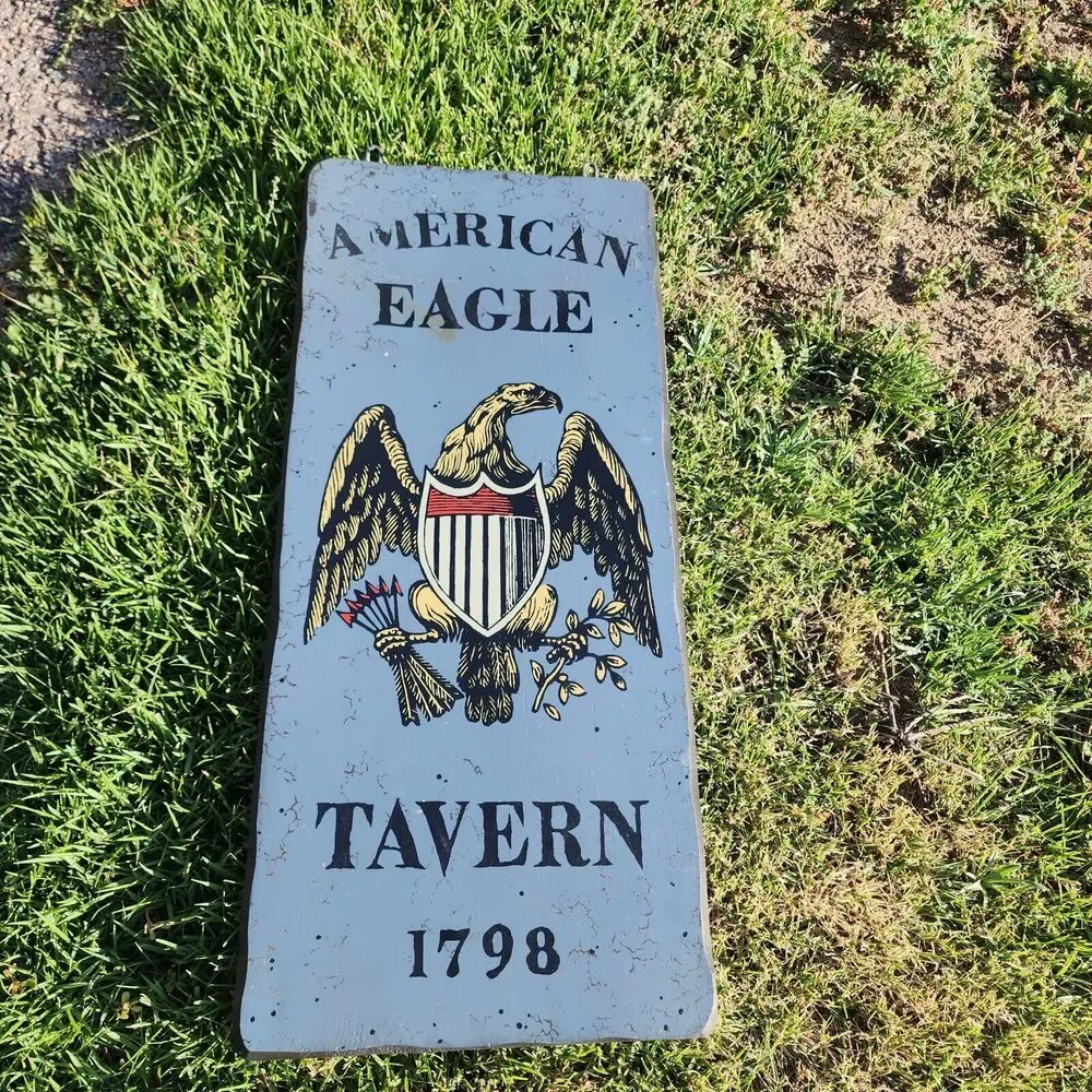 Rare Antique American Eagle Tavern Wood Sign 1798 By American Antiquities